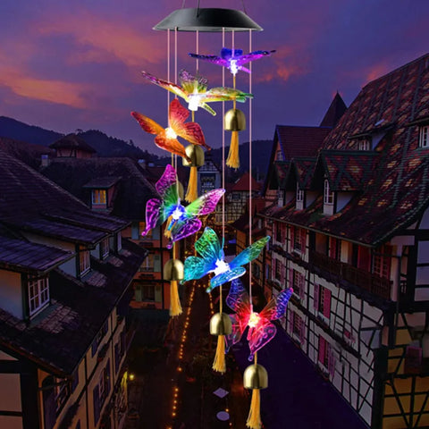LED Colorful Solar Power Wind Chime Crystal Hummingbird