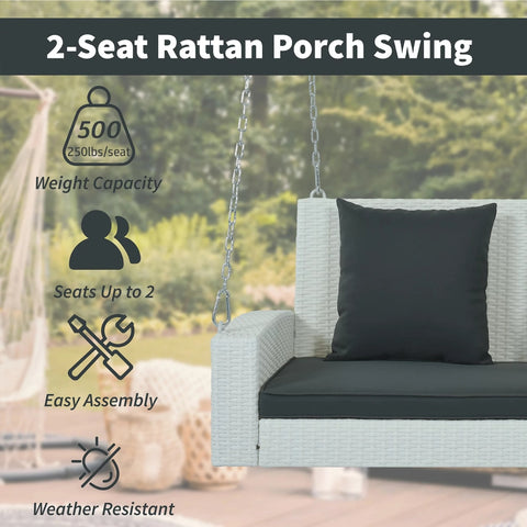 Outdoor Porch Swings - Hanging Patio Bench with Chains and Pillow