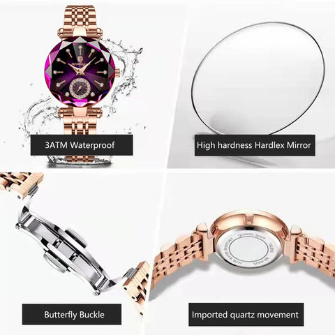 Women Waterproof Stainless Steel Diamond Wristwatch