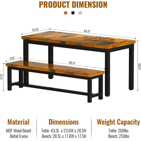 2023 New Dining Room Table Set, Kitchen Set with 2 Benches