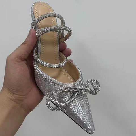 Women Pumps Crystal bowknot Satin Summer Shoes