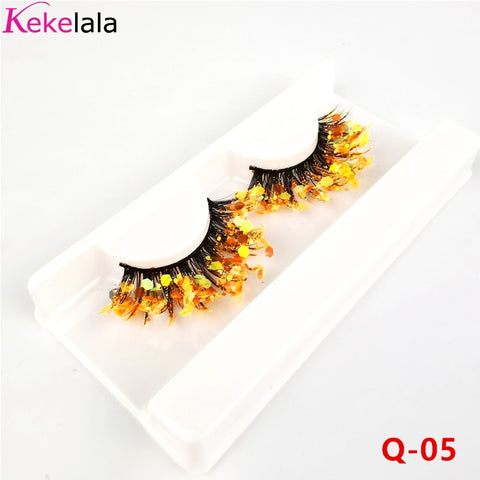 Unique Shining Colored Eyelashes Gold Pink Green Glitter Colorful False Eye Lashes