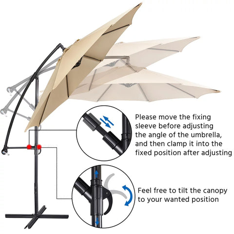 9 Foot Offset Cantilever Patio Umbrella with Crank, Tan Outdoor Umbrellas