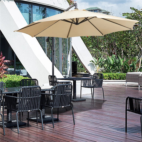 9 Foot Offset Cantilever Patio Umbrella with Crank, Tan Outdoor Umbrellas