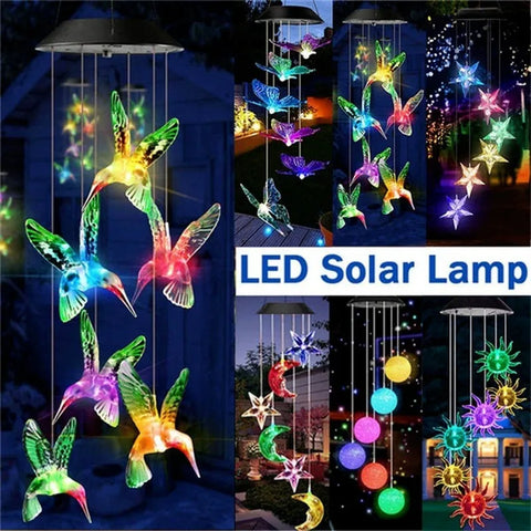 LED Solar Wind Chime Crystal Ball Hummingbird