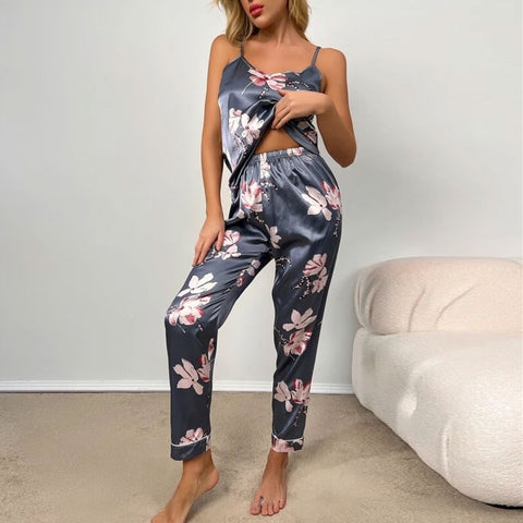 Women Sexy Lingerie Silk Pajamas Set
