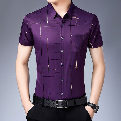 Men New Thin Plaid Smooth Shirts
