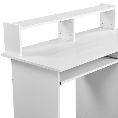 Wooden Home Office Computer Desk with Drawers and Keyboard Tray, White