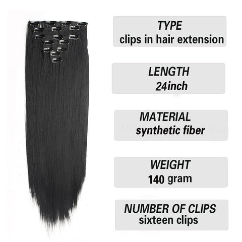 New Long Straight Natural 16 Clip