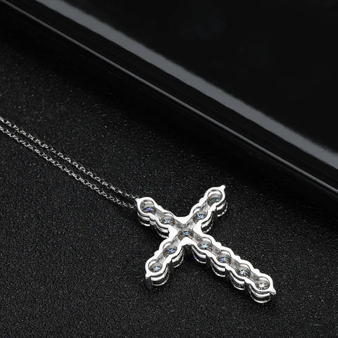 Full Moissanite Cross Pendant Necklace Original 925 Sterling Sliver Chain Plated 18k White Gold Fine