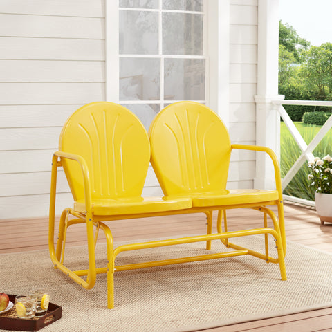 Mainstays Retro Teal Outdoor Steel Glider Loveseat