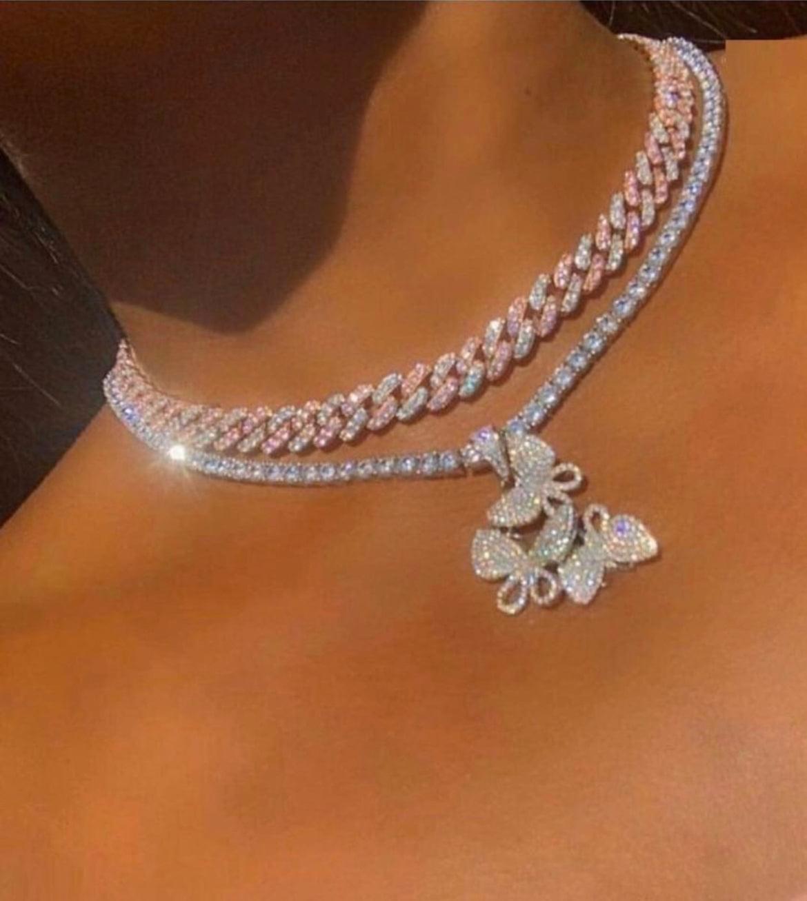 3pcs cz butterfly pendant necklace