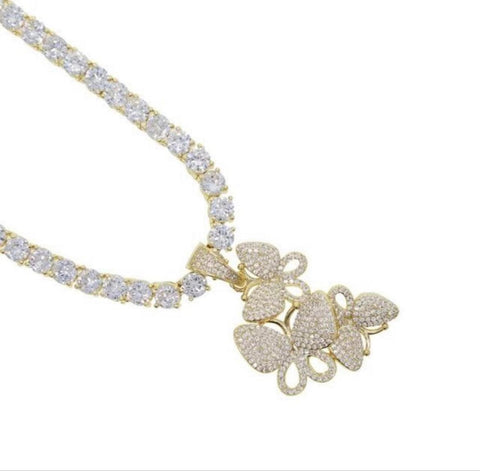 3pcs cz butterfly pendant necklace