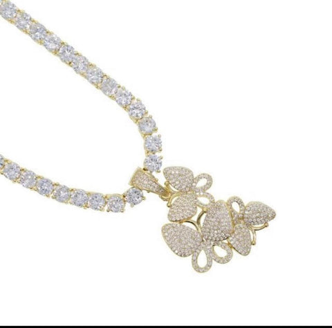 3pcs cz butterfly pendant necklace