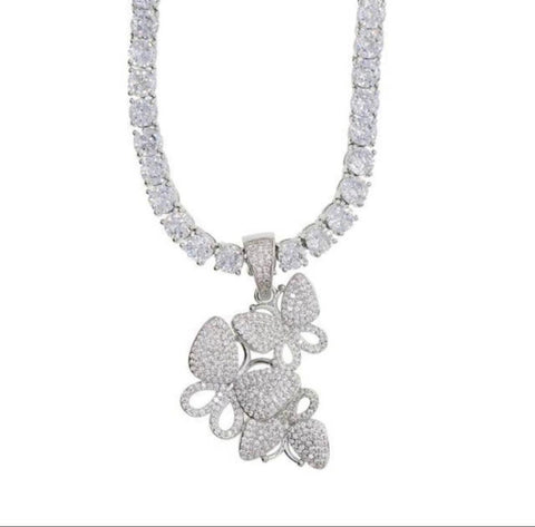 3pcs cz butterfly pendant necklace