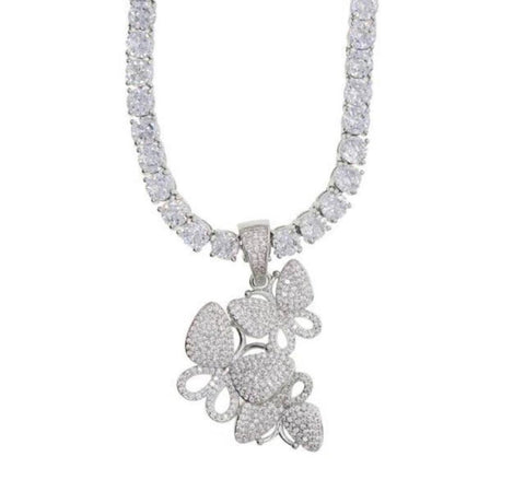 3pcs cz butterfly pendant necklace