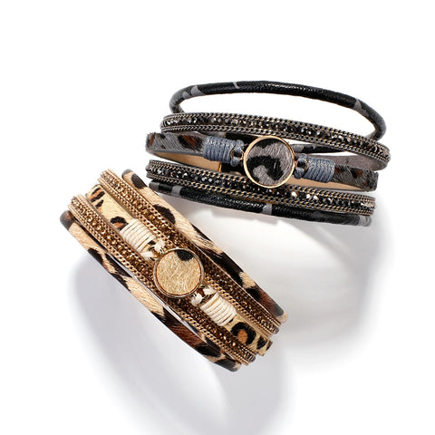 Bohemian Round Charm Leopard Leather Bracelets