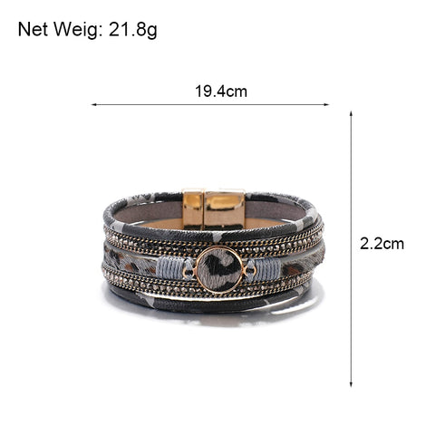 Bohemian Round Charm Leopard Leather Bracelets