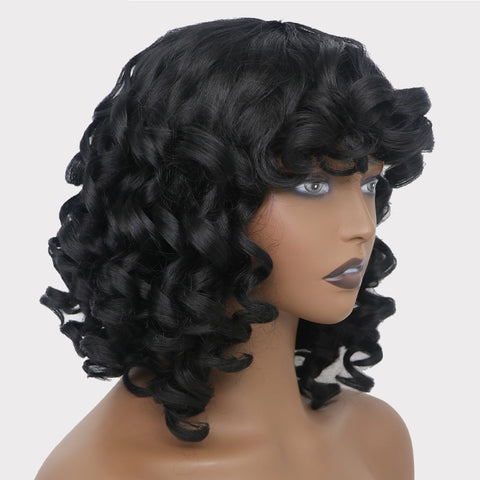 Curly Wig with Bangs for Black Women