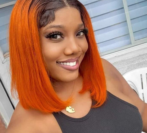 180D Dark Root Ginger Wigs Straight Human Hair