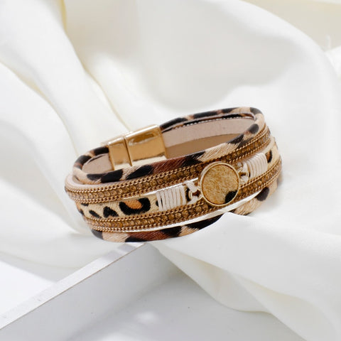 Bohemian Round Charm Leopard Leather Bracelets
