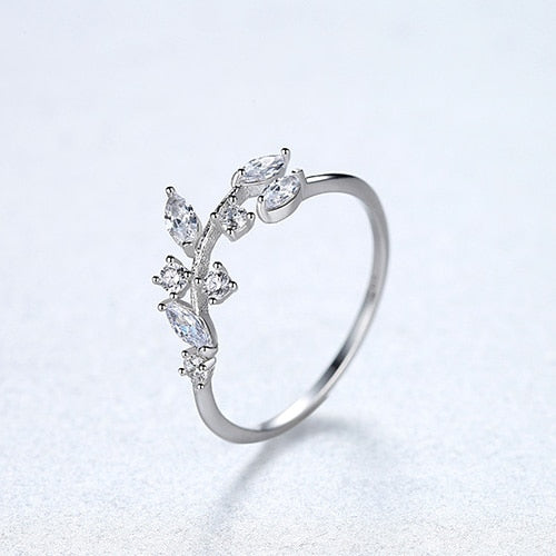 Silver Olive Leaf Zircon Finger Rings