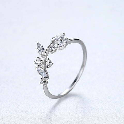 Silver Olive Leaf Zircon Finger Rings