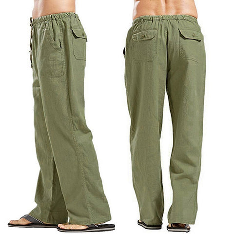 Men Solid Color Linen Pants