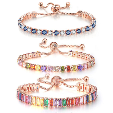 Women Rainbow Colorful Zircon Charm Bracelet