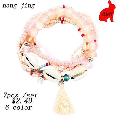 Bohemia  Beaded Shell Bracelet Set