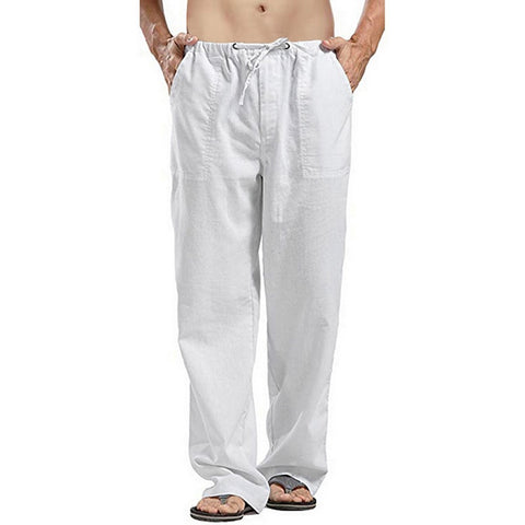 Men Solid Color Linen Pants