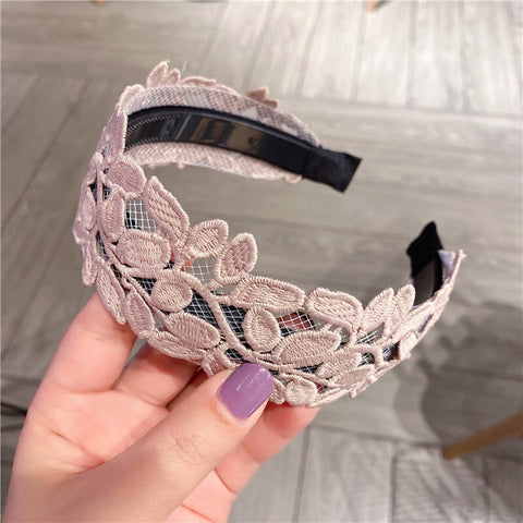 Women Embroidery Flower Wide Headbands