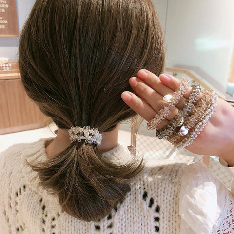 Women Elastic Crystal Pearl Hair Ring