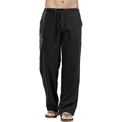 Men Solid Color Linen Pants