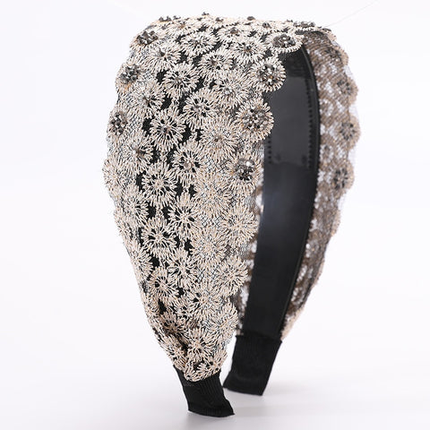 Women Embroidery Flower Wide Headbands