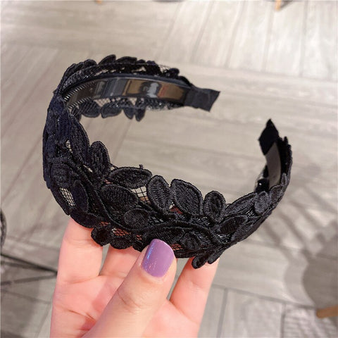 Women Embroidery Flower Wide Headbands