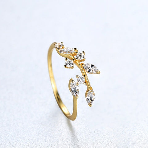 Silver Olive Leaf Zircon Finger Rings
