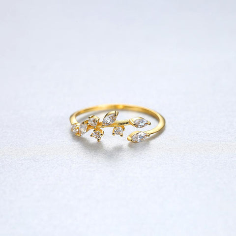 Silver Olive Leaf Zircon Finger Rings