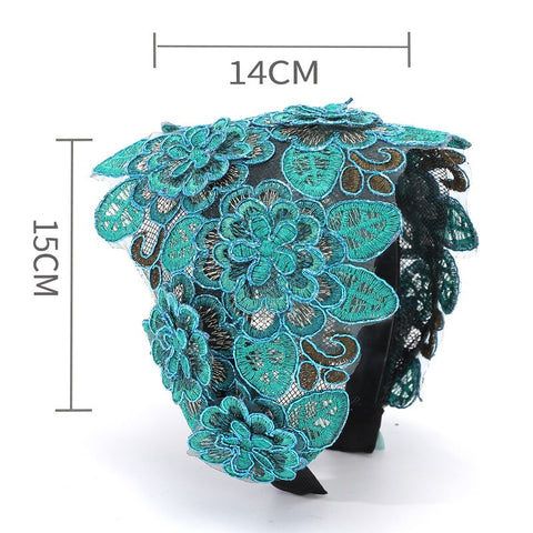 Women Embroidery Flower Wide Headbands