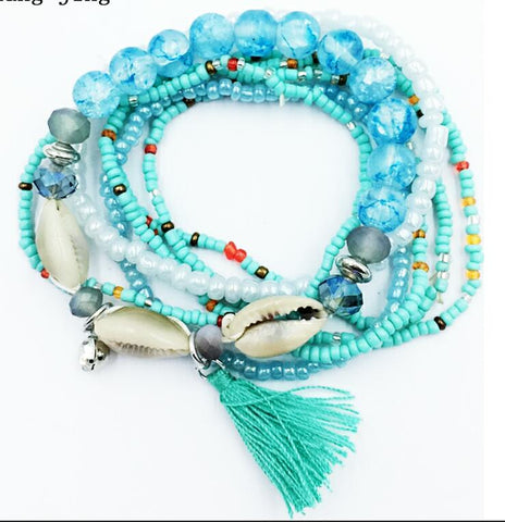 Bohemia  Beaded Shell Bracelet Set