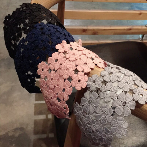 Women Embroidery Flower Wide Headbands