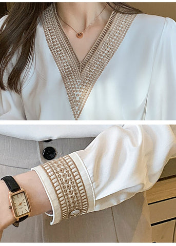 Women V-Neck Chiffon Blouse Shirt
