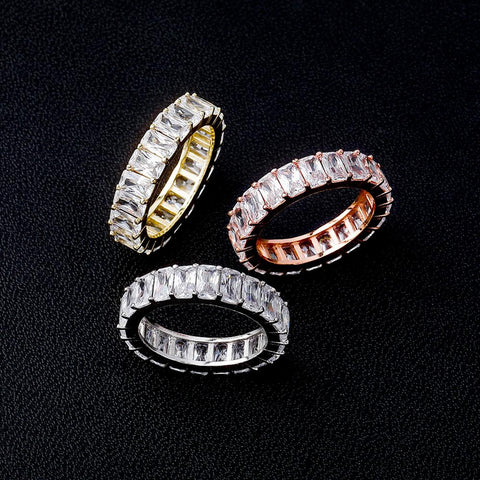 Square CZ  Iced Out Micro Pave Rings