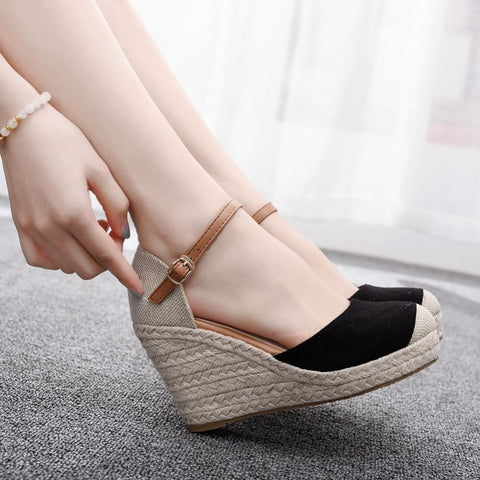 Women Crystal Suede Wedges Sandals