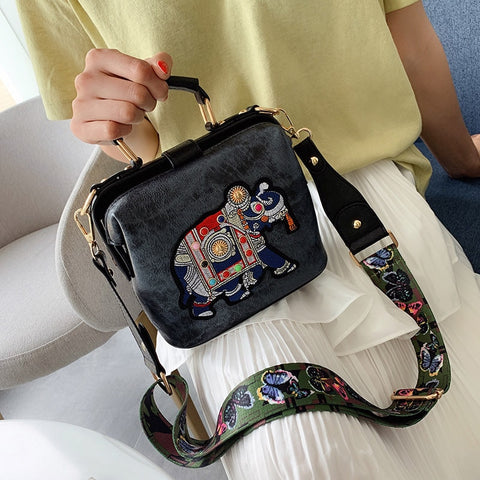 Women Vintage Embroidery Elephant Bag