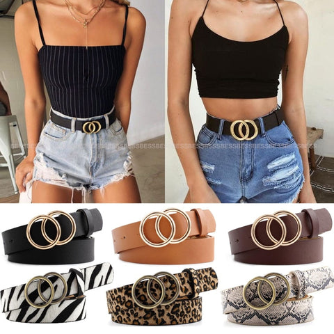 Women PU Leather Metal Buckle Belts