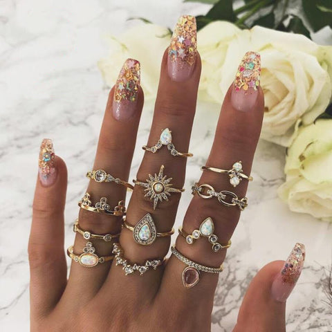 Women Vintage Boho  Figure Rings Sets