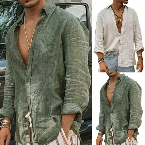 2023 Men Casual Cotton Linen Shirts