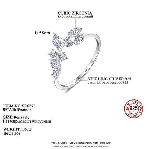Silver Olive Leaf Zircon Finger Rings
