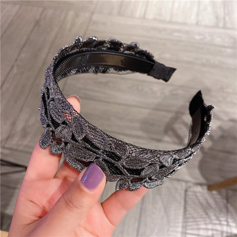 Women Embroidery Flower Wide Headbands